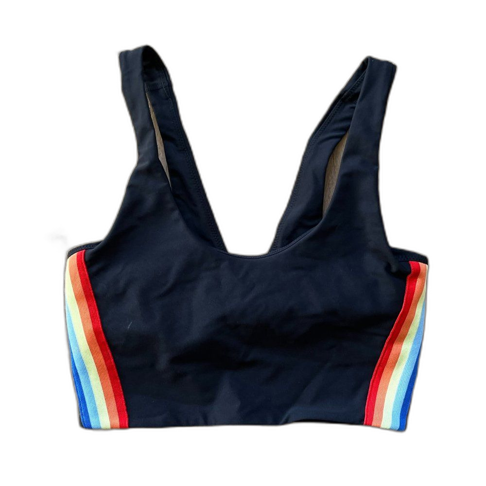 Spiritual Gangster Black Shakti Rainbow Stripe Crop Top Sport Bra Women's Size S